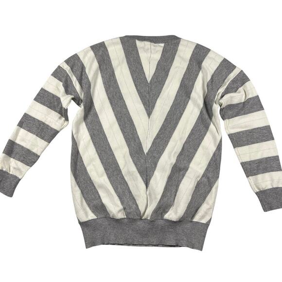 Collection by Cezele Gray/White Fiagonal Stripe Sweater Button V-Neck Size L - Picture 7 of 9